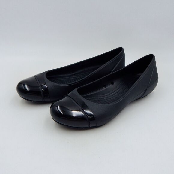 Crocs Women's Gianna Alice Black Ballet Flats Black Cap Toe Shoe Size 8 Slip On - Picture 3 of 13